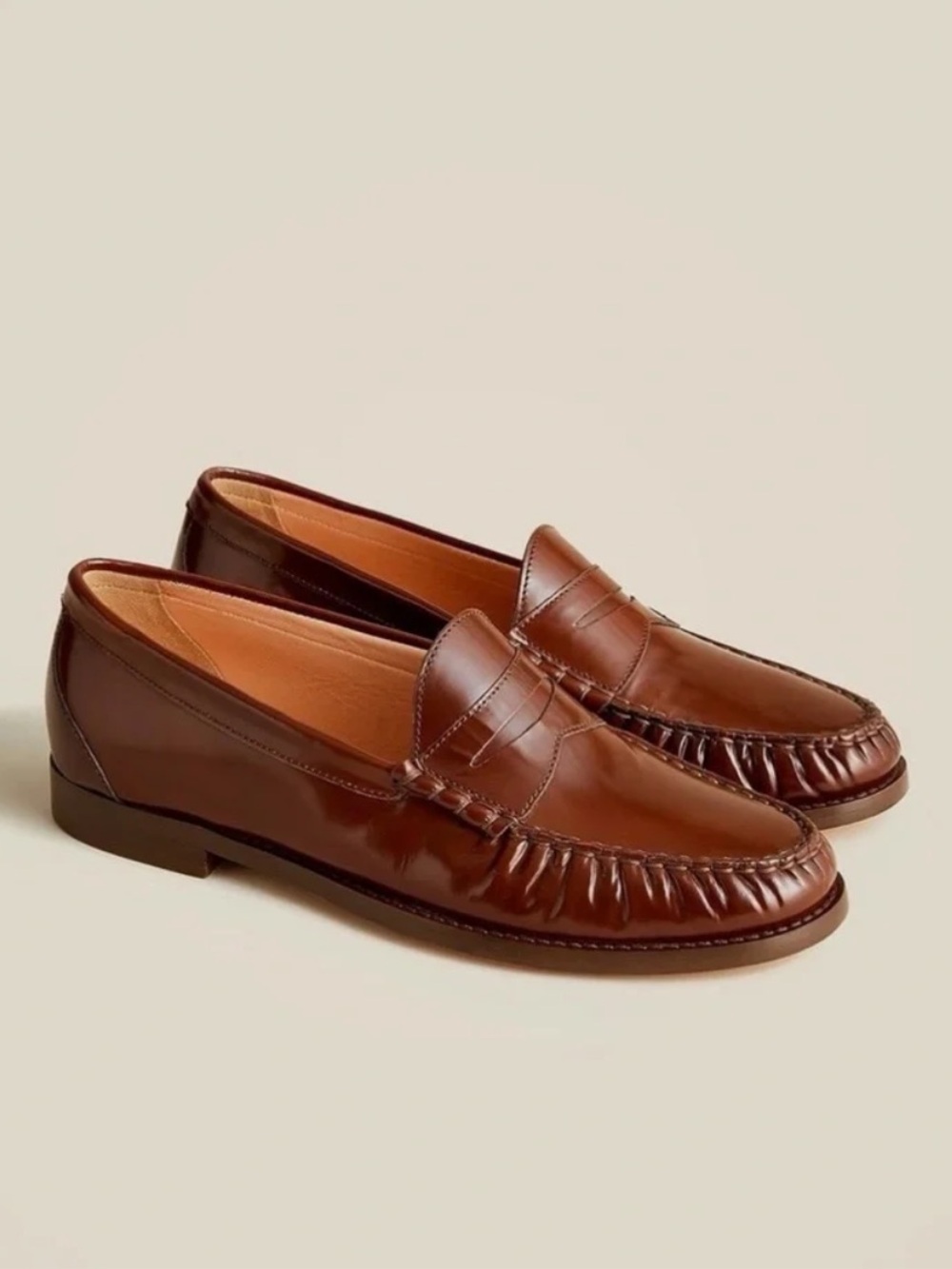 J.Crew Winona Penny Loafers Spazzolato Leather Carmel Brown Size 6.5 - Picture 3 of 10